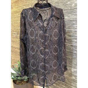 Venezia Jeans Long Sleeve Sheer Blouse 2X